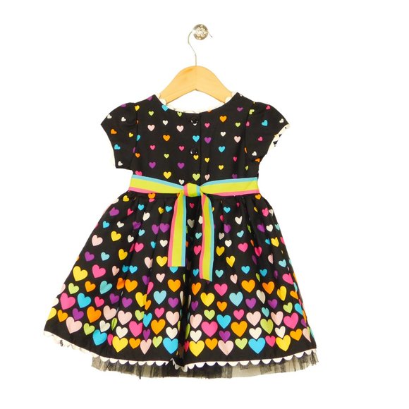 Youngland Girls 2T Heart Print A-line Poplin Dress - Picture 2 of 9